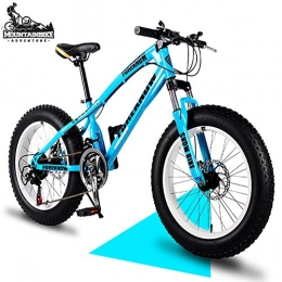NENGGE Fat Tyre Bike NENGGE 24 Inch Mountain Trail Bike with Fat Tire, Adults Men Women Hardtail Mountain Bikes with Front Suspension Mechanical Disc Brakes, Anti-Slip Carbon Steel Mountain Bicycle, Blue, 21 Speed