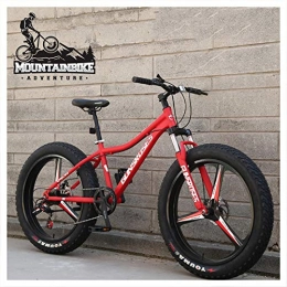 NENGGE Fat Tyre Bike NENGGE 26 Inch Hardtail Mountain Bike Fat Tire Mountain Trail Bike for Adults Men Women, Mechanical Disc Brakes Mountain Bicycle with Front Suspension, High-carbon Steel, 3 Spoke Red, 27 Speed