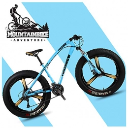 NENGGE Fat Tyre Bike NENGGE 26 Inch Hardtail Mountain Bikes with Fat Tire for Adults Men Women, Mountain Trail Bike with Front Suspension Disc Brakes, High-Carbon Steel Mountain Bicycle, Blue 3 Spoke, 24 Speed