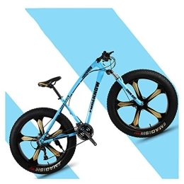 NENGGE Bike NENGGE 26 Inch Hardtail Mountain Bikes with Fat Tire for Adults Men Women, Mountain Trail Bike with Front Suspension Disc Brakes, High-Carbon Steel Mountain Bicycle, Blue 5 Spoke, 7 Speed