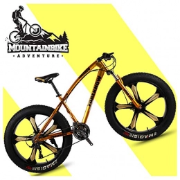 NENGGE Bike NENGGE 26 Inch Hardtail Mountain Bikes with Fat Tire for Adults Men Women, Mountain Trail Bike with Front Suspension Disc Brakes, High-Carbon Steel Mountain Bicycle, Gold 5 Spoke, 24 Speed