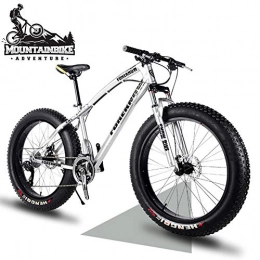 NENGGE Fat Tyre Bike NENGGE 26 Inch Hardtail Mountain Bikes with Fat Tire for Adults Men Women, Mountain Trail Bike with Front Suspension Disc Brakes, High-Carbon Steel Mountain Bicycle, Silver Spoke, 27 Speed