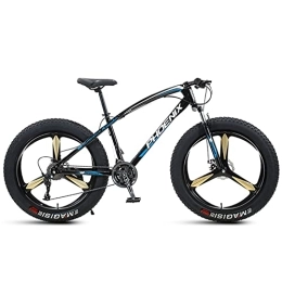 NENGGE Bike NENGGE 26 Inch Mountain Bike for Boys, Girls, Mens and Womens, Adult Fat Tire Mountain Bicycle, Carbon Steel Beach Snow Outdoor Bike, Hardtail, Disc Brakes, Blue 3 Spoke, 24 Speed