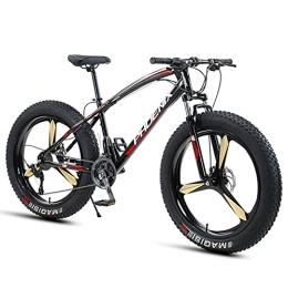 NENGGE Fat Tyre Bike NENGGE 26 Inch Mountain Bike for Boys, Girls, Mens and Womens, Adult Fat Tire Mountain Bicycle, Carbon Steel Beach Snow Outdoor Bike, Hardtail, Disc Brakes, Red 3 Spoke, 21 Speed