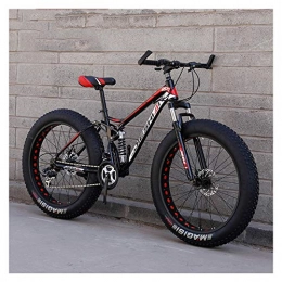 NENGGE Bike NENGGE Adult Mountain Bikes, Fat Tire Dual Disc Brake Hardtail Mountain Bike, Big Wheels Bicycle, High-carbon Steel Frame, New Red, 24 Inch 21 Speed