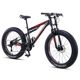 NENGGE Fat Tyre Bike NENGGE Fat Tire Hardtail Mountain Bike 26 Inch for Men and Women, Dual-Suspension Adult Mountain Trail Bikes, 21 / 27 Speed All Terrain Bicycle with Adjustable Seat & Dual Disc Brake, Black, 21 Speed