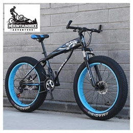 NENGGE Fat Tyre Bike NENGGE Fat Tire Hardtail Mountain Bikes with Front Suspension for Adults Men Women, 4" wide tires Anti-Slip Mountain Bicycle, High-carbon Steel Dual Disc Brake Bike, Blue2, 24 Inch 24 Speed