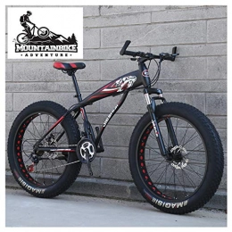 NENGGE Fat Tyre Bike NENGGE Fat Tire Hardtail Mountain Bikes with Front Suspension for Adults Men Women, 4" wide tires Anti-Slip Mountain Bicycle, High-carbon Steel Dual Disc Brake Bike, New Black1, 24 Inch 24 Speed