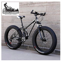 NENGGE Fat Tyre Bike NENGGE Full Suspension Mountain Bikes with Dual Disc Brake for Adults Men Women, High-Carbon Steel Fat Tire Mountain Trail Bike All Terrain Mountain Bicycle, Black, 26 Inch 7 Speed