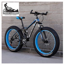 NENGGE Fat Tyre Bike NENGGE Full Suspension Mountain Bikes with Dual Disc Brake for Adults Men Women, High-Carbon Steel Fat Tire Mountain Trail Bike All Terrain Mountain Bicycle, Blue 1, 24 Inch 21 Speed