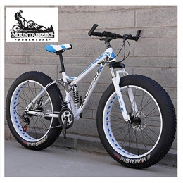 NENGGE Fat Tyre Bike NENGGE Full Suspension Mountain Bikes with Dual Disc Brake for Adults Men Women, High-Carbon Steel Fat Tire Mountain Trail Bike All Terrain Mountain Bicycle, New Blue 2, 26 Inch 21 Speed