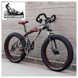 NENGGE Fat Tyre Bike NENGGE Hardtail Fat Tire Mountain Bike for Adults, Men Women Mountain Trail Bike with Dual Disc Brake, High-carbon Steel Front Suspension All Terrain Mountain Bicycle, New Red, 24 Inch 24 Speed