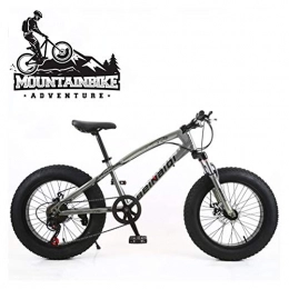 NENGGE Fat Tyre Bike NENGGE Hardtail Mountain Bike 20 Inch for Women, Fat Tire Girls Mountain Bicycle with Front Suspension & Mechanical Disc Brakes, High Carbon Steel Frame & Adjustable Seat, Gray, 7 Speed