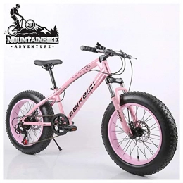 NENGGE Fat Tyre Bike NENGGE Hardtail Mountain Bike 20 Inch for Women, Fat Tire Girls Mountain Bicycle with Front Suspension & Mechanical Disc Brakes, High Carbon Steel Frame & Adjustable Seat, Pink, 24 Speed
