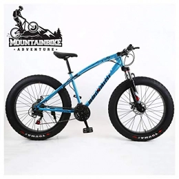 NENGGE Fat Tyre Bike NENGGE Hardtail Mountain Bike 26 Inch with Mechanical Disc Brakes for Men and Women, Fat Tire Adults Mountain Bicycle, High Carbon Steel & Adjustable Seat & Front Suspension, Blue 2, 21 Speed