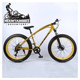 NENGGE Fat Tyre Bike NENGGE Hardtail Mountain Bike 26 Inch with Mechanical Disc Brakes for Men and Women, Fat Tire Adults Mountain Bicycle, High Carbon Steel & Adjustable Seat & Front Suspension, Gold, 7 Speed