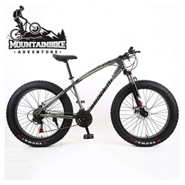 NENGGE Fat Tyre Bike NENGGE Hardtail Mountain Bikes with 24 Inch Fat Tire for Adults Men Women, Anti-Slip Mountain Bicycle with Front Suspension & Mechanical Disc Brakes, High Carbon Steel Frame, Gray, 21 Speed