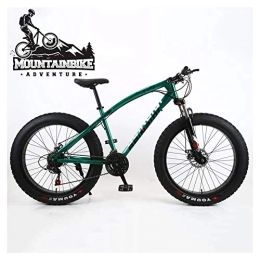 NENGGE Fat Tyre Bike NENGGE Hardtail Mountain Bikes with 24 Inch Fat Tire for Adults Men Women, Anti-Slip Mountain Bicycle with Front Suspension & Mechanical Disc Brakes, High Carbon Steel Frame, Green, 7 Speed