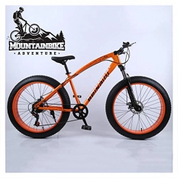 NENGGE Fat Tyre Bike NENGGE Hardtail Mountain Bikes with 24 Inch Fat Tire for Adults Men Women, Anti-Slip Mountain Bicycle with Front Suspension & Mechanical Disc Brakes, High Carbon Steel Frame, Orange, 24 Speed