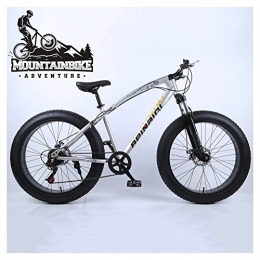 NENGGE Fat Tyre Bike NENGGE Hardtail Mountain Bikes with 24 Inch Fat Tire for Adults Men Women, Anti-Slip Mountain Bicycle with Front Suspension & Mechanical Disc Brakes, High Carbon Steel Frame, Silver, 24 Speed