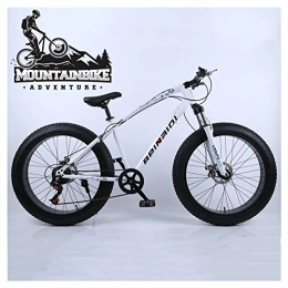 NENGGE Fat Tyre Bike NENGGE Hardtail Mountain Bikes with 24 Inch Fat Tire for Adults Men Women, Anti-Slip Mountain Bicycle with Front Suspension & Mechanical Disc Brakes, High Carbon Steel Frame, White, 24 Speed