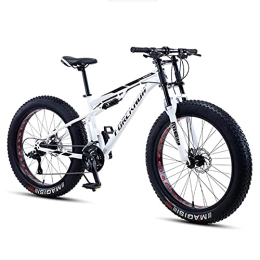 NENGGE Bike NENGGE Mens Women Fat Tire Mountain Bike, 26-Inch Wheels, 4-Inch Wide Off-road Tires, 7 / 21 / 24 / 27 / 30 Speed Full Suspension Moutain Bicycle for Adults Teens, Carbon Steel, 30 Speed, White Spoke