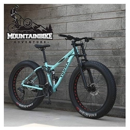 NENGGE Fat Tyre Bike NENGGE Mountain Bikes 26 Inch Fat Tire for Adults Men Women, Dual Suspension High-carbon Steel Mountain Bicycle with Dual Disc Brake, All Terrain / Anti-Slip / Off-Road / Adjustable Seat, Green, 21 Speed
