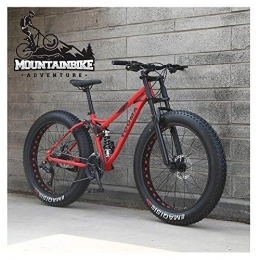 NENGGE Fat Tyre Bike NENGGE Mountain Bikes 26 Inch Fat Tire for Adults Men Women, Dual Suspension High-carbon Steel Mountain Bicycle with Dual Disc Brake, All Terrain / Anti-Slip / Off-Road / Adjustable Seat, Red, 24 Speed