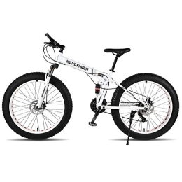 new mountain double-layer steel bicycle folding frame 24 speeds Shimano mechanical disc brakes 26"x4.0 Fat Bike (White,24 speed)