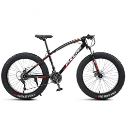 NZKW Fat Tyre Bike NZKW 24 Inch Mountain Bike for Boys, Girls, Mens and Womens, Adult Fat Tire Mountain Bicycle, Carbon Steel Beach Snow Outdoor Bike, Hardtail, Disc Brakes, Red, 27 Speed