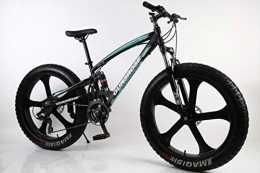 Pakopjxnx 26 inch bike 5 knife wheel fat tire snow beach mountain bike high carbon steel frame,black green,26inch 7speed