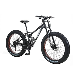 PBTRM Fat Tyre Bike PBTRM Fat Tire Mountain Bike for Men, Dual-Suspension Adult Mountain Trail Bikes, 24 / 26 Inch Wheels, 7 Speed, 4 Inch Knobby Tire, All Terrain Bicycle, Dual Disc Brake, Black, 26