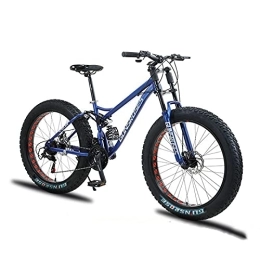 PBTRM Fat Tyre Bike PBTRM Fat Tire Mountain Bike for Men, Dual-Suspension Adult Mountain Trail Bikes, 24 / 26 Inch Wheels, 7 Speed, 4 Inch Knobby Tire, All Terrain Bicycle, Dual Disc Brake, Blue, 24