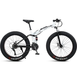 PY Fat Tyre Bike PY 24 inch Folding Mountain Bike with Full Suspension High Carbon Steel Frame, Mens Fat Tire Mountain BIK with 7 / 21 / 24 / 27 / 30 Speed, Double Disc Brake and 4-Inch Wide Knobby Tires / White / 24Inch 24Speed