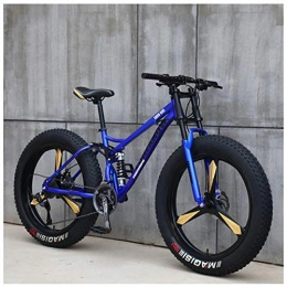QIMENG Bike QIMENG 26Inch Mountain Bikes, Beach Snowmobile Bicycle Fat Tire, 7 / 21 / 24 / 27Speed Drivetrain, High Carbon Steel Dual Suspension Frame, Suitable for Height 175-195CM, 3Cutter blue, 7 speed