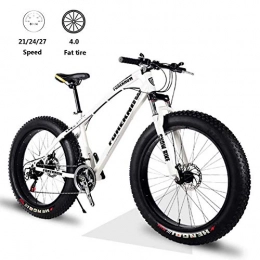 Qinmo Fat Tyre Bike Qinmo Bicycle 26 Inch Fat Tire Mountain Bike Hardtail, Double Disc Brake High Carbon Steel Frame, 21 / 24 / 27 Speed With Front Suspension Adjustable Seat For Adult, Size:27speed, Colour:Pink