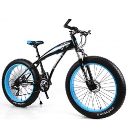 Qj Fat Tyre Bike Qj Mountain Bike 26 Inch Fat Tire Road Bicycle 21 Speeds Snow Bike Pedals with Disc Brakes, Black Blue
