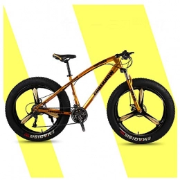 QMMD Bike QMMD 26-Inch Adult Mountain Bikes, Hardtail Mountain Bike, Fat Tire High-carbon Steel Anti-Slip Bikes, Front Suspension, 7-21-24-27-Speed All Terrain Mountain Bike, Golden 3 Spokes, 7 speed