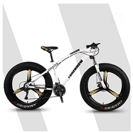 QMMD Bike QMMD 26-Inch Adult Mountain Bikes, Hardtail Mountain Bike, Fat Tire High-carbon Steel Anti-Slip Bikes, Front Suspension, 7-21-24-27-Speed All Terrain Mountain Bike, White 3 Spokes, 24 speed
