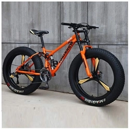 QMMD  QMMD Men's Mountain Bikes, 26-Inch Mountain Trail Bike, High-carbon Steel Dual-Suspension Mountain Bike, Adult All Terrain Mountain Bike, Fat Tire Anti-Slip Bikes, Orang 3 Spoke, 21 speed