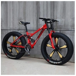 QMMD Fat Tyre Bike QMMD Men's Mountain Bikes, 26-Inch Mountain Trail Bike, High-carbon Steel Dual-Suspension Mountain Bike, Adult All Terrain Mountain Bike, Fat Tire Anti-Slip Bikes, Red 5 Spoke, 24 speed
