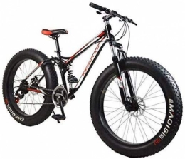 QZ Bike QZ 26 Inch Wheels 21Speed Fat Tire Hardtail Mountain Bicycle, Dual Suspension Frame And High Carbon Steel Frame Double Disc Brake (Color : Black red)