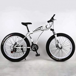 QZ Fat Tyre Bike QZ Fat Tire Adult Mountain Bike, Lightweight High-Carbon Steel Frame Cruiser Bikes, Beach Snowmobile Mens Bicycle, Double Disc Brake 26 Inch Wheels (Color : White, Size : 30 speed)