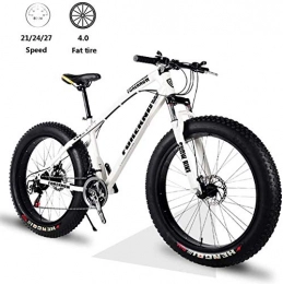 Shirrwoy 26 Inch Fat Tire Mountain Bike Hardtail, Double Disc Brake High Carbon Steel Frame, 21/24/27 Speed With Front Suspension Adjustable Seat For Adult,White,24 speed