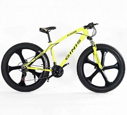 IMBM Fat Tyre Bike Teens Mountain Bikes, 21-Speed 24 Inch Fat Tire Bicycle, High-carbon Steel Frame Hardtail Mountain Bike with Dual Disc Brake (Color : Yellow, Size : 5 Spoke)