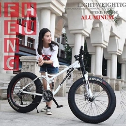 TRGCJGH Fat Tyre Bike TRGCJGH Mountain Bikes, 26 Inches Hardtail Mountain Bicycle Dual Disc Brake Bicycle Foldable High Carbon Steel And Aluminum Alloy Frame, White-7speed