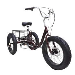 UPIKIT  UPIKIT Adult 20-Inch Fat Tyre Tricycle 7-Speed Adjustable Snow Tricycle Pedal 3 Wheel Bicycle Elderly Tricycle With Shopping Basket Daily Riding Carrying Goods, 20 inch, Red