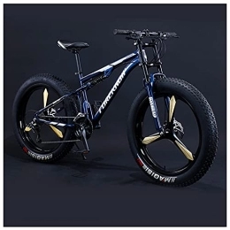 USMASK Bike USMASK Mountain Bikes, Men 26 inch Adult Fat Tyre Mountain Bike with Full Suspension, High-Carbon Steel Large Frame Dual Disc Brake Giant Bicycle / Blue 3 Spoke / 27 Speed
