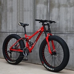UYHF Fat Tyre Bike UYHF 26" Mountain Bikes, Adult Fat Tire Mountain Trail Bike, 21 Speed Bicycle, High-carbon Steel Frame Dual Full Suspension Dual Disc Brake red- 24 speed