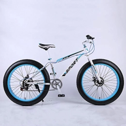 VANYA Bike VANYA Disc Brake Mountain Bike 26 Inches 7 Speeds Suspension Off-Road Snowmobile 4.0 Wide Tire Beach Bicycle, whiteblue